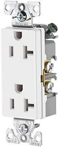 Arrow Hart 6352 6352W-BU Duplex Receptacle, 2 -Pole, 20 A, 125 V, Back, Side Wiring, NEMA: 5-20R, White