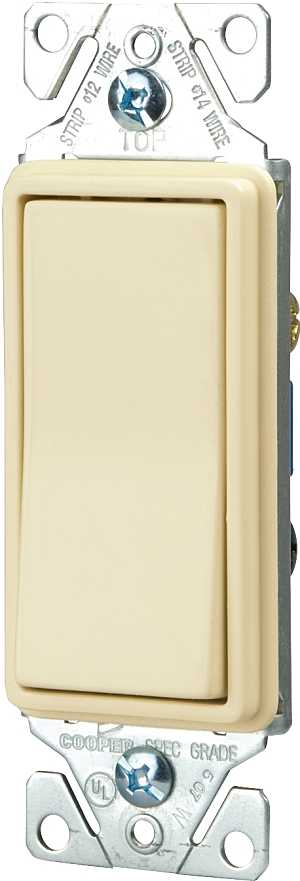 Eaton Wiring Devices 7500 Series 7501V-C Rocker Switch, 15 A, 120/277 V, SPST, Lead Wire Terminal, 2000 V Dielectric, Pack of 10