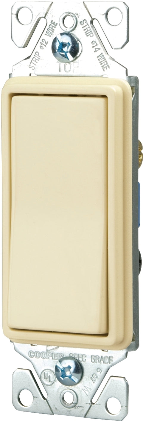 Eaton Wiring Devices 7500 Series 7501V-C Rocker Switch, 15 A, 120/277 V, SPST, Lead Wire Terminal, 2000 V Dielectric, Pack of 10
