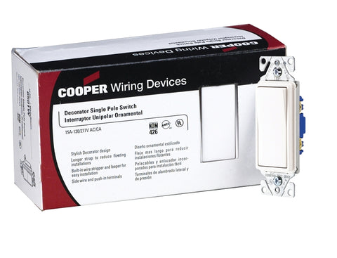 Eaton Wiring Devices 7500 Series 7501W-JP-C Rocker Switch, 15 A, 120/277 V, SPST, Lead Wire Terminal, -20 to 60 deg C