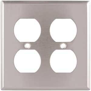 Eaton 93102-SP-L Receptacle Wallplate, 4.51 in L, 4.45 in W, 2-Gang, Stainless Steel, Brushed Satin, Screw