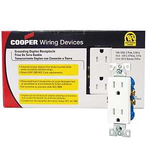 Eaton Wiring Devices TR1107W10 Duplex Receptacle, Nylon, White, 2-Pole, 15 A, 125 V, Push-in, Side Wiring, NEMA: 5-15R, Pack of 5