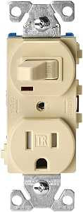 EATON TR274V Combination Switch, 1 -Pole, 15 A, 120/125 V, NEMA: NEMA 5-15R, Ivory