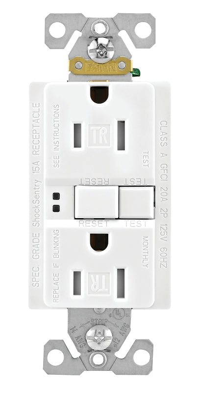 Eaton Wiring Devices TRSGF15W-BOX/TRVG GFCI Duplex Receptacle, Nylon, White, 2-Pole, 15 A, 125 V, 60 Hz