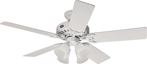 Hunter 53062/20181 Ceiling Fan, 4696 cfm Air, 5-Blade, Bleached Oak/White Blade, 52 in Sweep, 3-Speed