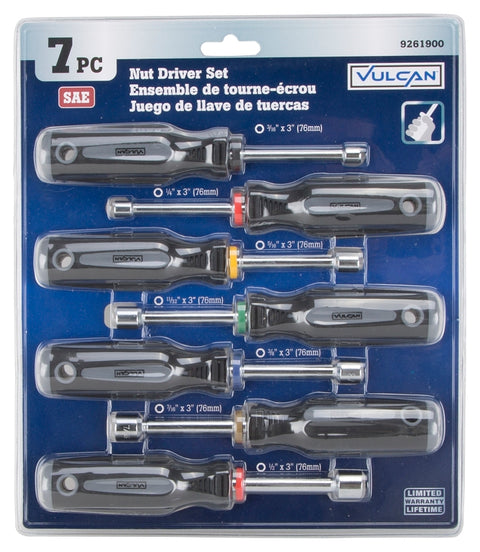 Vulcan SD-SET-3 Nut Driver Set, 7 -Piece, Carbon Steel, Chrome, Black/Gray