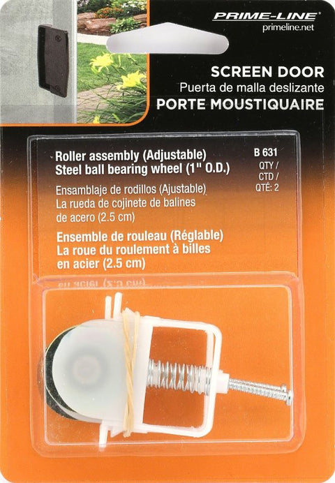 Prime-Line B 631 Adjustable Roller Assembly, Top/Bottom Mounting, 1 in Dia Roller, 1/4 in W Roller, Steel Roller