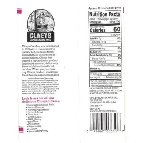 Claeys Old Fashioned Wild Cherry Hard Candy 6 oz
