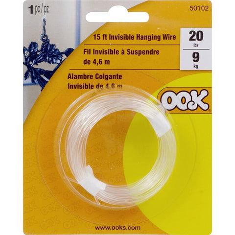 OOK 50102 Picture Hanging Wire, 15 ft L, Nylon, Clear, 20 lb
