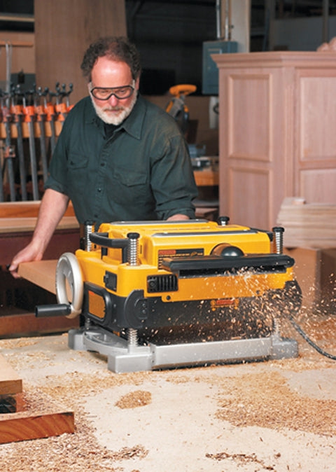 DEWALT DW735 Thickness Planer with Three Cutter, 15 A, 2 hp, 13 in W Planning, 1/8 in D Planning, Carriage Lock Control