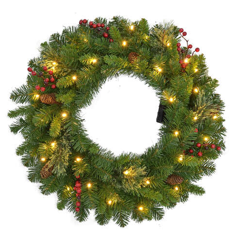 Celebrations Home 26 in. D LED Prelit Warm White Mixed Cedar Pine Wreath, Pack of 4