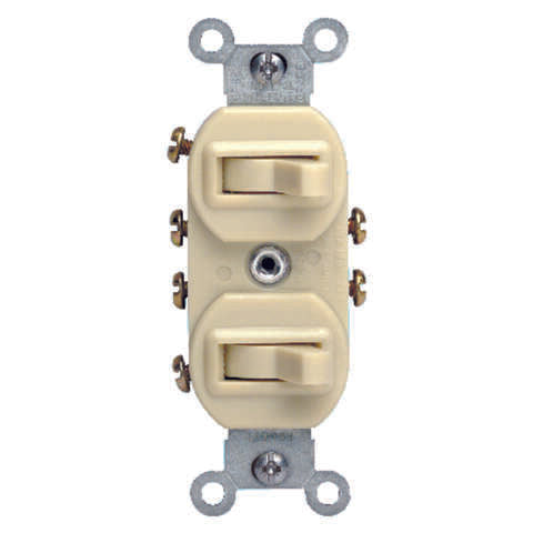 Leviton 15 amps Three Pole Toggle Duplex Combination Switch Ivory 1 pk