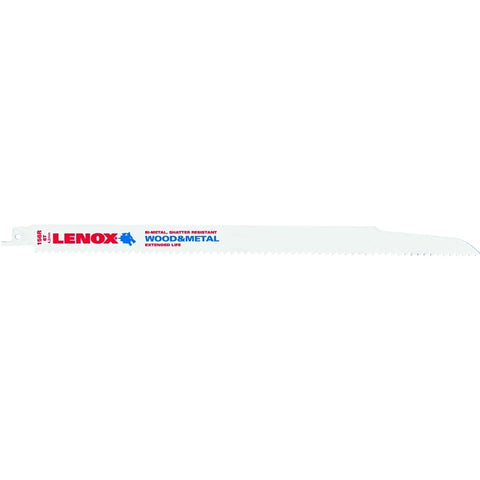 Lenox 20495B156R Reciprocating Saw Blade, Applicable Materials: Non-Ferrous Metal, Wood, 3/4 in W, 12 in L, 6 TPI