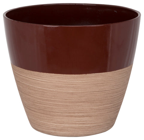 Landscapers Select PT-S068 Planter, 8 in Dia, 7 in H, Round, Resin, Red/Wood, Red/Wood, Pack of 6