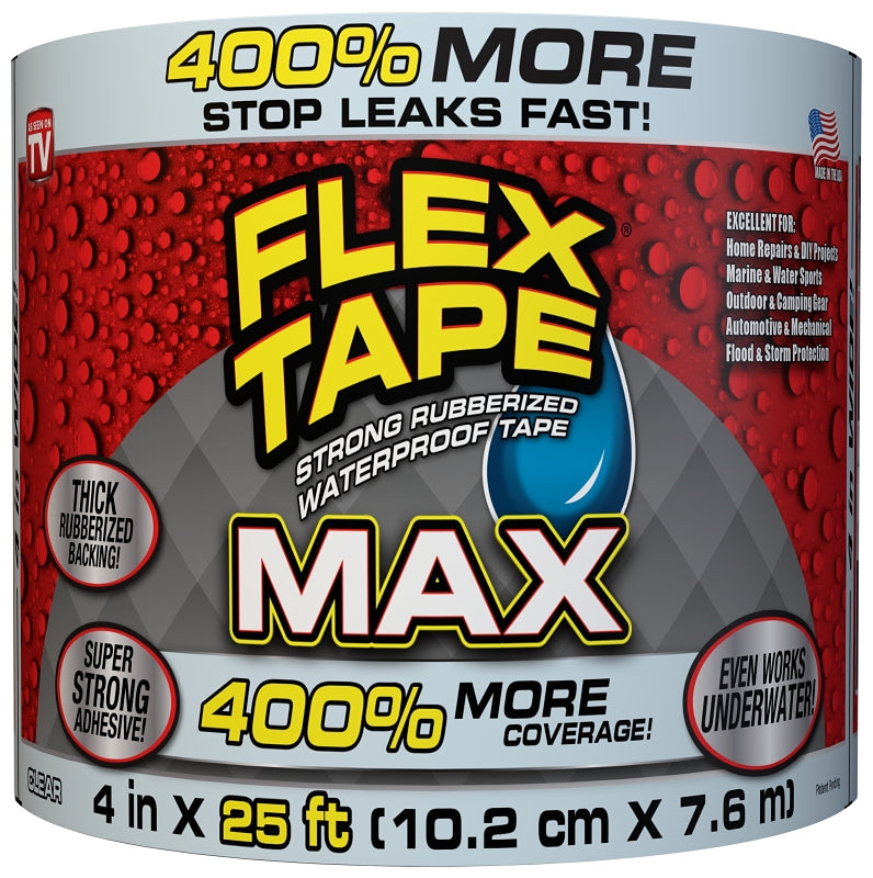 Flex Tape TFSMAXCLR04 Tape, 25 ft L, 4 in W, Rubber Backing, Clear ...