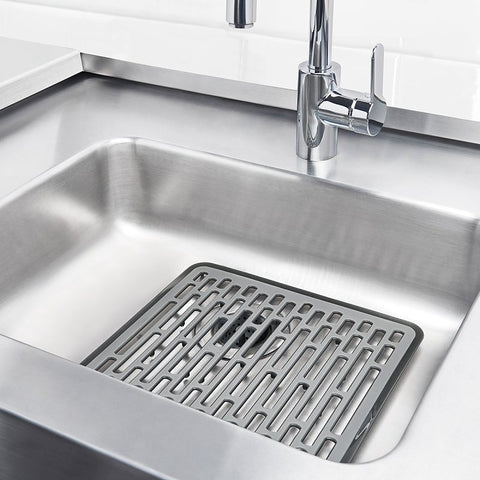Good Grips 13190610 Sink Mat, 12-1/4 in L, 11-1/2 in W, 1/2 in Thick, Silicone, Gray