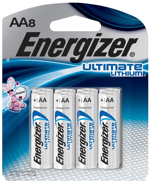 Energizer L91 Series L91SBP-8 Battery, 1.5 V Battery, AA Battery, Lithium