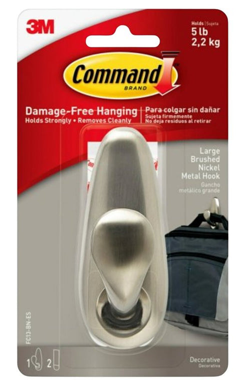 Command Forever Classic Series FC13-BN Decorative Hook, 5 lb, 1 -Hook, Metal, Brushed Nickel