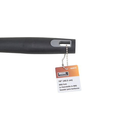 Omaha BBQ-22779-02 BBQ Fork, 1.5 mm, Stainless Steel Blade, Stainless Steel, Plastic Handle, Straight Handle, 16 in OAL