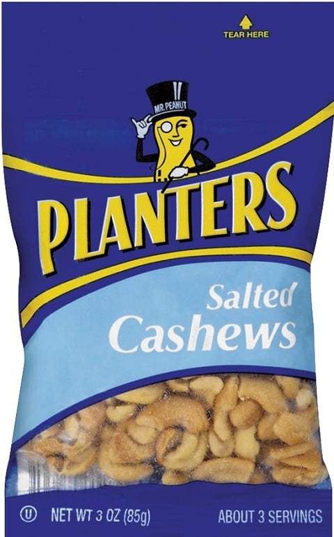 Planters 422465 Cashew, Solid, Salt, 3 oz Bag, Pack of 12