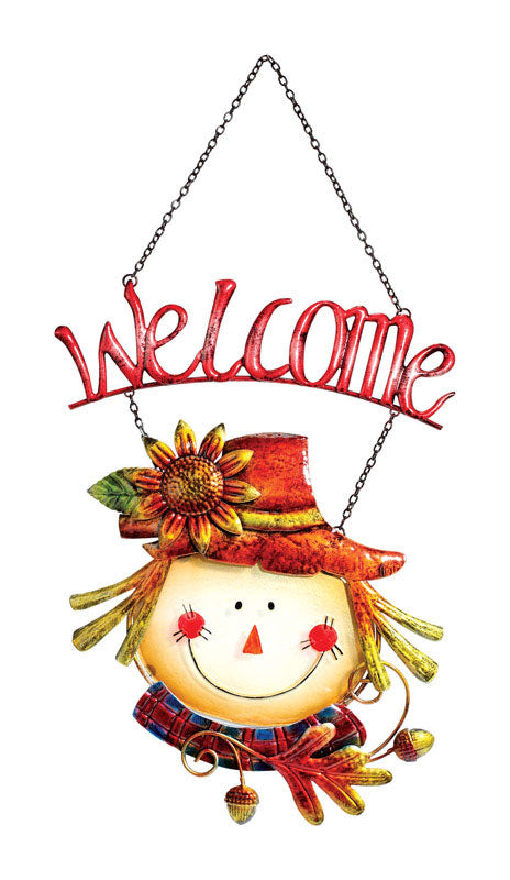 Sunset Vista Scarecrow Welcome Hanging Fall Decoration Multicolored 11 in. W x 22 in. L