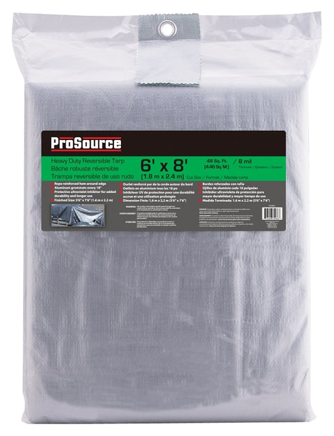 ProSource T0608GS140 Tarpaulin, 8 ft L, 6 ft W, 8 mil Thick, Polyethylene, Green/Silver