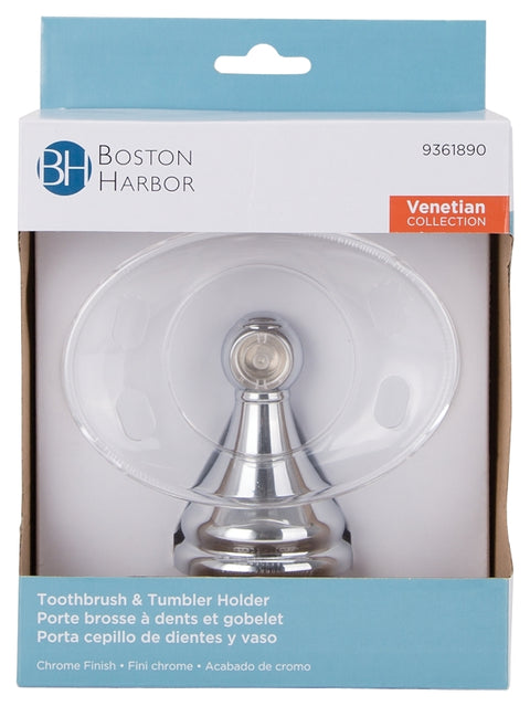 Boston Harbor L5057P-26-10-3L Toothbrush/Tumbler Holder, Acrylic/Zinc, Chrome, Wall Mounting