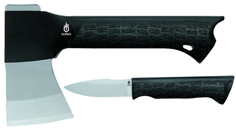 Gerber 31-001054 Axe Gator Combo with Knife, Steel Blade, Glass Filled Nylon Handle, Gator-Grip Handle, Black Handle