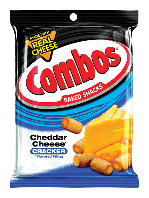 Combos Baked Snacks Cheddar Cheese Filled Crackers 6.3 oz Packet, Pack of 12