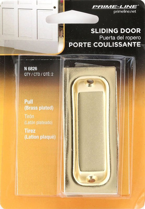 Prime-Line N 6826 Door Pull, 1-3/8 in W, 3/8 in D, 3-1/4 in H, Steel, Brass