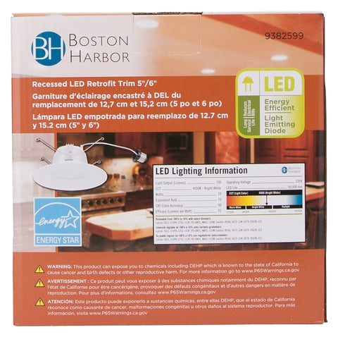 Boston Harbor DL6-096-5K Retrofit Trim, Recessed Lighting Kits, Plastic, Bright White, White, 1-Piece