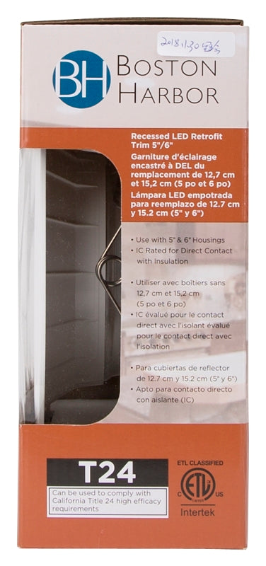 Boston Harbor DL6-096-5K Retrofit Trim, Recessed Lighting Kits, Plastic, Bright White, White, 1-Piece