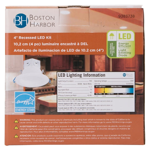 Boston Harbor DL4-051-3K Recessed LED Kit, Steel & Aluminum, White, 1-Piece