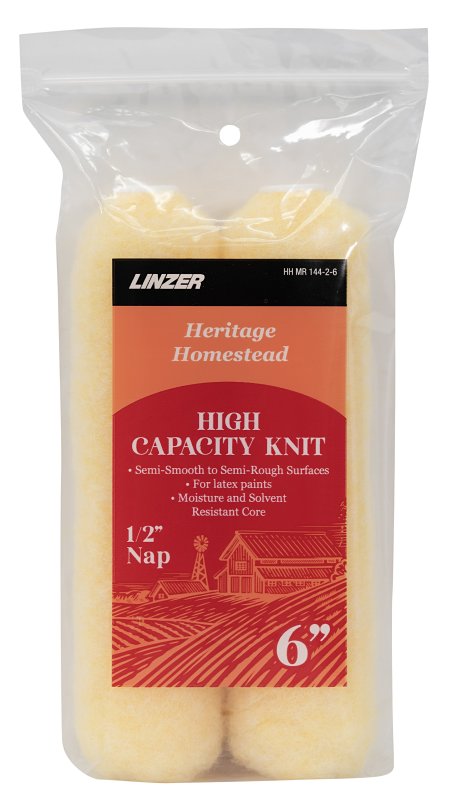Linzer HH MR 144-2 0600 Roller Cover, 1/2 in Thick Nap, 6 in L, Synthetic Lambskin Cover, Yellow