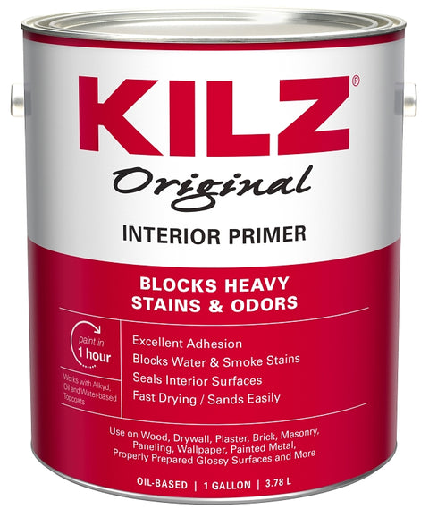 Kilz 10001 Primer, Oil Base, White, 1 gal, Can, Pack of 4