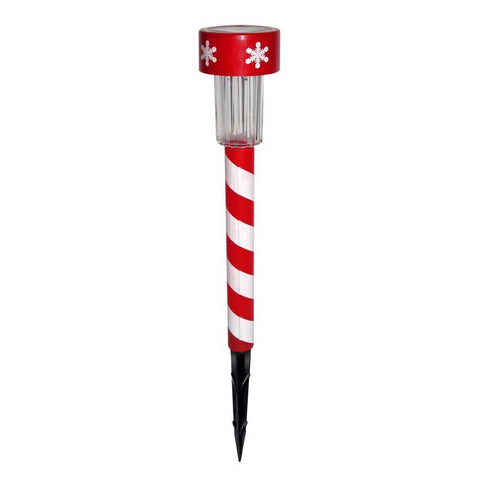 Alpine LED Cool White Solar Powered Lighted Candy Cane Stake 14 in. Pathway Decor, Pack of 48