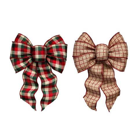 Holiday Trims Assorted 7 Loop Plaid Christmas Bow 8.5 in., Pack of 12