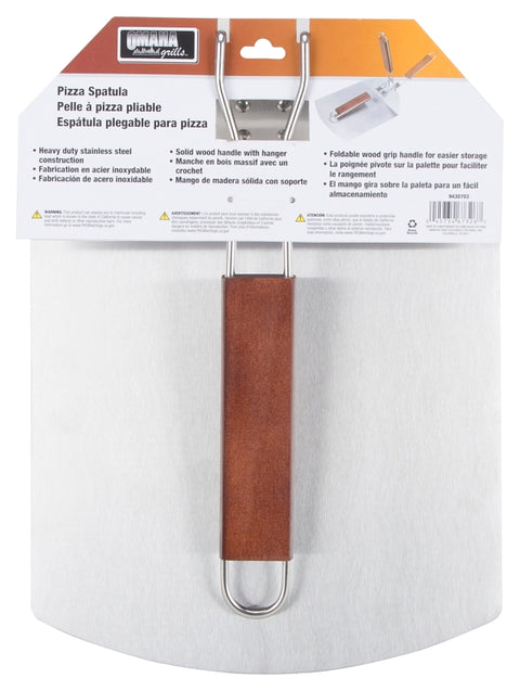 Omaha BBQ-37240B Pizza Spatula, 9-1/2 in W Blade, 1.0 mm, Stainless Steel Blade, Stainless Steel, Wood Handle