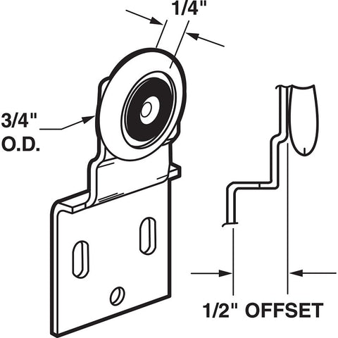 Prime-Line N 6517 Roller Assembly, 3/4 in Dia Roller, 1/4 in W Roller, Nylon/Steel, Silver, 1-Roller, 60 lb, Side