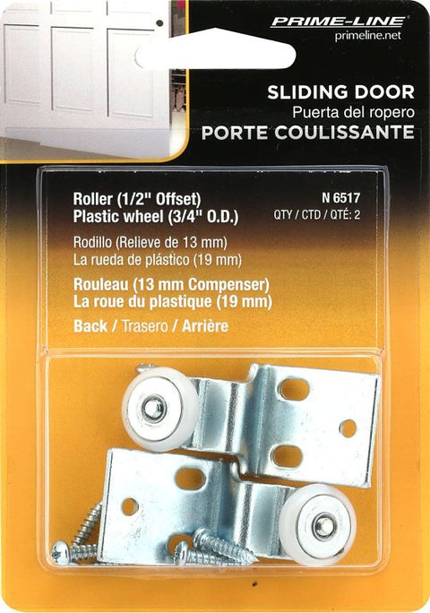Prime-Line N 6517 Roller Assembly, 3/4 in Dia Roller, 1/4 in W Roller, Nylon/Steel, Silver, 1-Roller, 60 lb, Side
