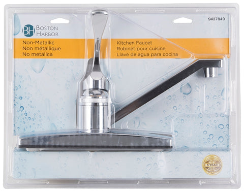 Boston Harbor PF8101A Kitchen Faucet, 1.8 gpm, 2-Faucet Hole, Plastic, Chrome Plated, Deck Mounting, Lever Handle