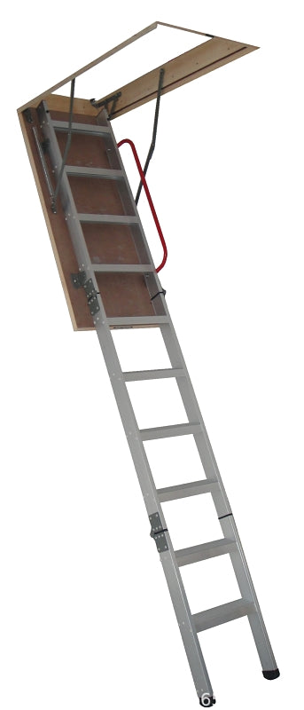 Nuvo Iron ALA255X54 Attic Ladder, 10 ft H Ceiling, 54 in L x 22-1/2 in W Ceiling Opening, 12-Step, 330 lb, Aluminum