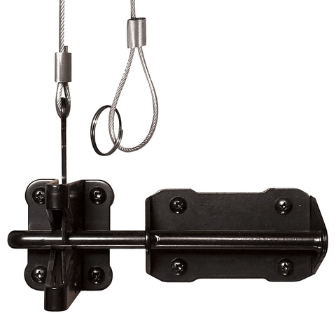 Nuvo Iron GLWHD/B Heavy-Duty Latch and Catch with Cable and Ring, 7-1/2 in L, 5-3/4 in W, Galvanized Steel, Black