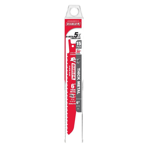 Diablo DS0608BFD15 Reciprocating Saw Blade, 1 in W, 6 in L, 8, 10 TPI, Bi-Metal Cutting Edge