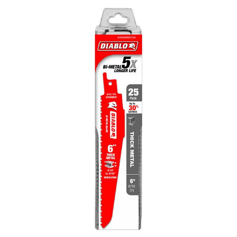 Diablo DS0608BFD25 Reciprocating Saw Blade, 6 in L, 8, 10 TPI
