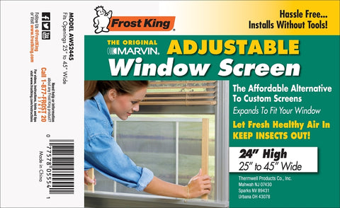 Frost King W.B. Marvin AWS2445 Window Screen, 24 in L, 25 to 45 in W, Aluminum