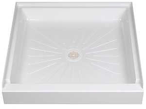 Durabase 3232M Shower Base, 32 in L, 32 in W, 5-1/2 in H, Fiberglass, White