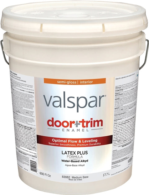 Valspar 045.0083082.008 Cabinet/Door and Trim Paint, Water Base, Semi-Gloss Sheen, Medium, 5 gal, Pail