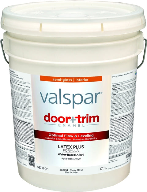 Valspar 045.0083084.008 Cabinet/Door and Trim Paint, Water Base, Semi-Gloss Sheen, Clear, 5 gal, Pail