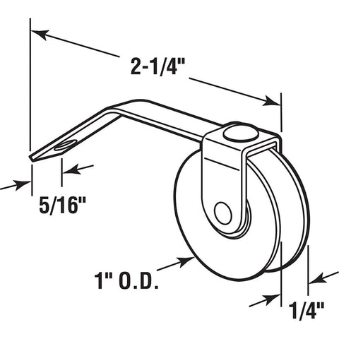 Prime-Line B 576 Roller Assembly, 2-1/4 in L x 5/16 in W Dimensions, 1 in Dia Roller, 1/4 in W Roller, Steel, Gray